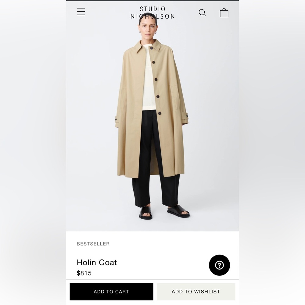 Studio Nicholson Holin coat size 1 (s) in color Tan